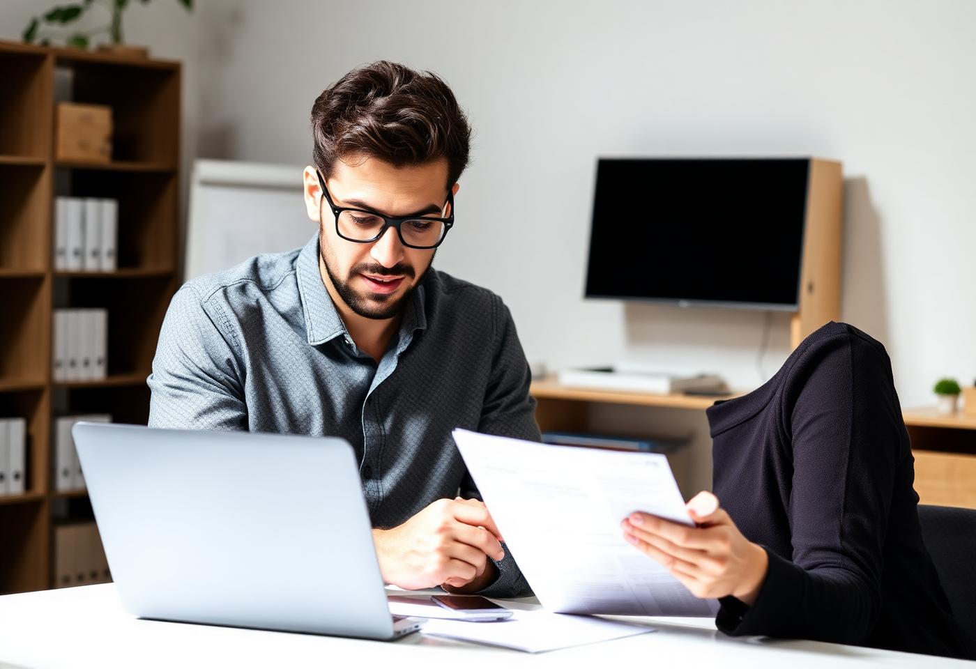 Dirigeant d'entreprise examinant un dossier de subvention